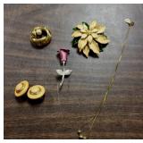 3 pins, 1 clip earrings & 1 necklace all  costume