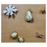 3 pins and 2 clip earring sets all costume