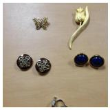 2 pins and 3 sets of clip on earrings all costume