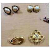 3 sets of clip earrings and 2 pins all costume