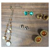 1 necklace and 4 sets clip earrings all costume