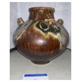 HANDMADE POTTERY 8" Daniel Johnston 4 handle vase