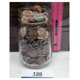 One ball mason jar, full of pennies Estate find