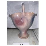 HANDMADE POTTERY 7" blue and gray basket