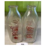2 QUART SIZED MILK BOTTLES / COLONY FARMS DAIRY