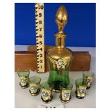 Vintage Bohemian/Czech glass cordial decanter set