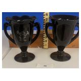 BLACK AMETHYST GLASS TROPHY VASES 1930