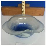 HAND BLOWN ART GLASS BOWL TRANSLUCENT BLUE