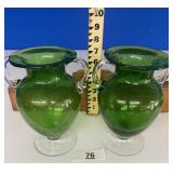 7"  TALL HAND BLOWN GREEN BUBBLE GLASS