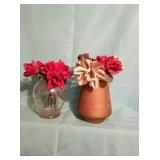 2 Vases w/Ceramic Flowers
