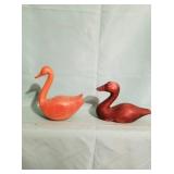2 Wood Carved Ducks