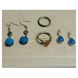 estate jewelry lot earrings, rings, amber & turqui