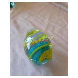 Turquoise And Yellow Spiral Egg Glass paperweight