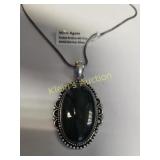 German Silver Nwt Moss Agate Pendant Necklace