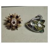 Vtg Brooches Swan & Vatican Sacred Heart Brooch