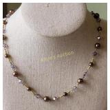Givenchy Gold Tone Amethyst & Pearl Necklace 30"