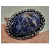 German silver & sodalite cabochon ring sz 9