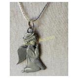 vtg silver kneeling angel pendant & necklace