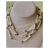 Seed faux Pearl & Onyx Necklace 66" Beauty!