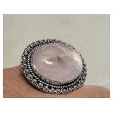 german silver & rose quartz cabochon ring sz 8