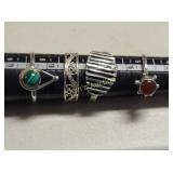 4 estate sterling rings, ruby, malachite & filigre