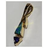 14K Yellow Gold Black Opal & Tanzanite Pendant W/l