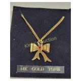 vtg gold tone & ruby ribbon necklace w/ruby