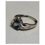 14K & london blue topaz & diamond ring sz 8