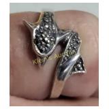 vtg sterling & marcasite dolphin pr ring 7 1/2