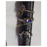 3 estate crystal rings, dolphin, sun +