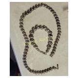 silver beaded necklace & bracelet signed 925