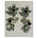 rhinestone earring 2" Peridot & deep emerald color