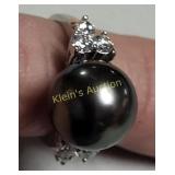 genuine Tahitian Pearl & Diamond 18K Ring W/Apprai
