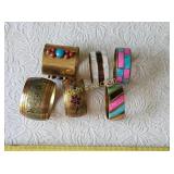 6 Vtg Brass Jeweled & Engraved Napkin Rings