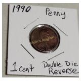 1990 Lincoln Cent penny  Double Die Reverse