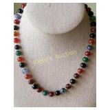 Glass Bead Necklace Hand Knotted Silver Clasp