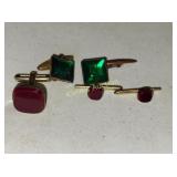 vtg cufflinks garnet & emerald faux lot of 5