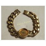vtg gold tone cubist cuban link watch bracelet
