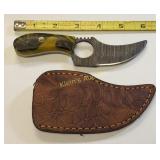 hand forged Damascus hunting skinning knife w/sheh
