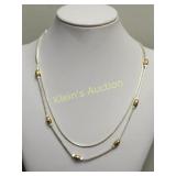 gold & silver tone double strand necklace 18"
