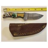 Hunting boot knife Damascus steel w/sheath