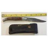 damascus steel laguiole style folding knife w/shea