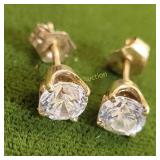 14K yellow gold earrings w/white sapphires vtg