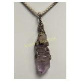 Sterling silver necklace w/ amethyst point 24"