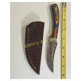 Damascus hunting skinning knife w/sheath