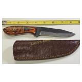 hand made damascus steel fixed blade knife w/sheah