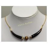 genuine buffalo horn necklace gold tone 17 1/2"
