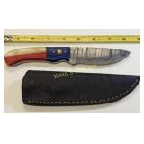 hand made damascus steel knife w/ leather sheath