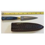 hand forge damascus dagger throwing knife w/sheath