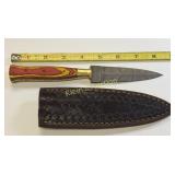 hand made damascus steel hunting knife w/sheath